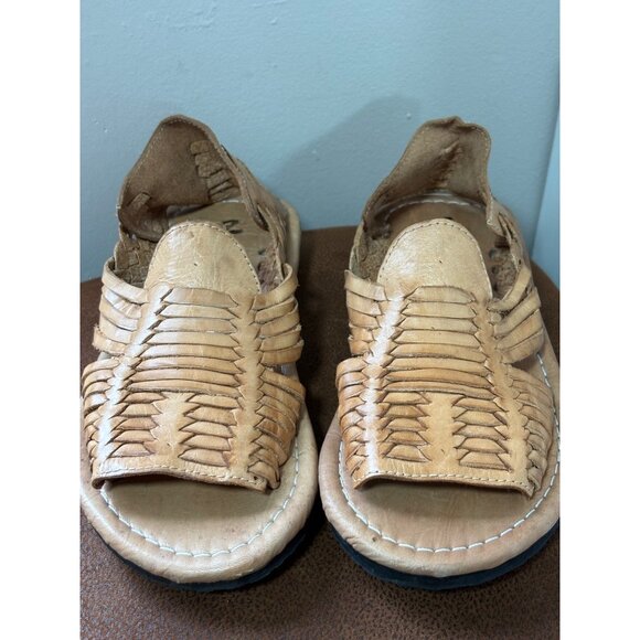 LEATHER MEXICAN HUARACHES SANDALS YOUTH KIDS SIZE 2 OPEN TOE SLIDE ON HANDMADE - Picture 2 of 7